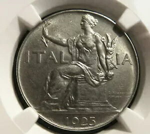 �C�^���A 1 Buono lira 1923 NGC MS 62 UNC King Vittorio Liberty �j�b�P�� �O���[�h �V�[���h