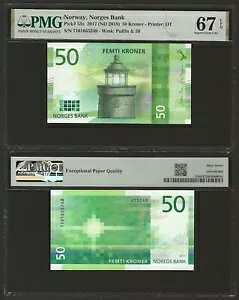 �m���E�F�[ 50 �N���[�l 2017 (2018)�AP-53a�APMG 67 EPQ Superb Gem UNC�APretty Note