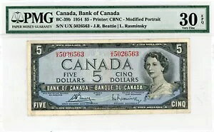 �J�i�_��s BC-39b 1954 $5 PMG Very Fine 30 EPQ Modified Portrait U/X5026563