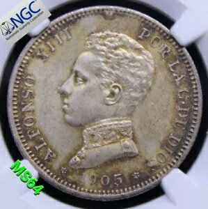 2 �y�Z�^ 1905 (05) �X�y�C���A�A���t�H���\ 13 ���AKM-725 NGC MS64 UNC