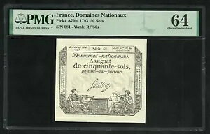�t�����X : Assignat : 50 Sols 23 Mai 1793 ; PMG : �I�� Unc 64 ; EPQ