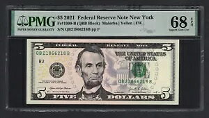 �č� 5 �h�� 2021 Fr#1999-B (QBB �u���b�N) UNC �O���[�h 68 �g�b�v �|�b�v