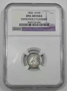 NGC Authentic 1856 Liberty Seated Half Dime UNC Detail Silver 5c ~ Looks Gem BU