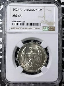 1924-A �h�C�c 3 �}�[�N NGC MS63 ���b�g�ԍ� G7048 �V���o�[! UNC��I�����Ă��������I