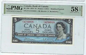 1954 �J�i�_��s BC-39b $5 Bea/Ras PMG AU-58 EPQ