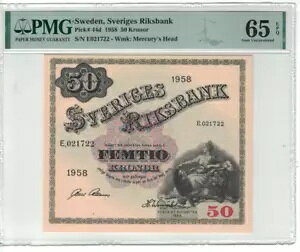 �X�E�F�[�f�� 50 �N���[�i 1958 �s�b�N�ԍ� 44d PMG: 65 EPQ GEM UNC�B #PL2688
