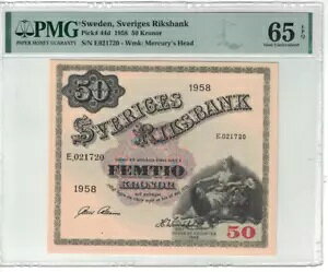 �X�E�F�[�f�� 50 �N���[�i 1958 �s�b�N�ԍ� 44d PMG: 65 EPQ GEM UNC�B #PL2687