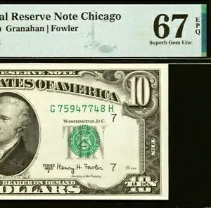 1950E $10 �A�M������s�� PMG 67EPQ �ɏ�̈�i �V�J�S Fr 2015-G