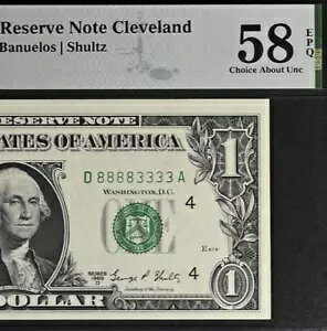 1969D $1 �A�M������s�� - PMG 58EPQ - �_�u���N���b�h �V���A���ԍ� 88883333
