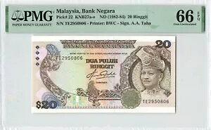 �}���[�V�A 20 �����M�b�g 1982-84�AP-22 �L��: Taha�APMG 66 EPQ Gem UNC�AScarcer Type