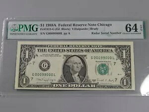 Choice UNC 1988-A �o�C�i�� ���[�_�[ $1 FRN Note PMG 64 EPQ�B G 00099000 L. #11