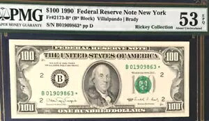 1990�N $100 FED RESERVE *STAR* Note�A�j���[���[�N��s�APMG 53 UNC 9077A�Ɋւ���EPQ