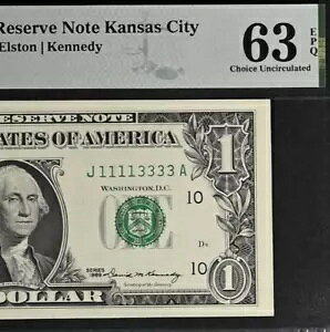 1969 �N $1 �A�M������s�� - PMG 63EPQ - �_�u���N���b�h �V���A���ԍ� 11113333