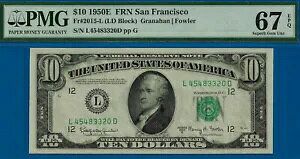 1950E $10 �A�M������s�� PMG 67EPQ ��W FRN �T���t�����V�X�R Fr 2015-L