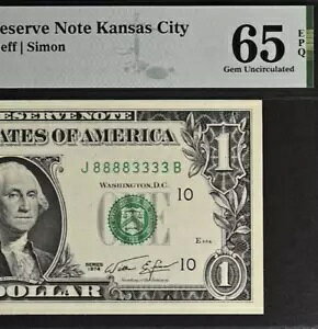 1974 �N $1 �A�M������s�� - PMG 65EPQ - �_�u���N���b�h �V���A���ԍ� 88883333