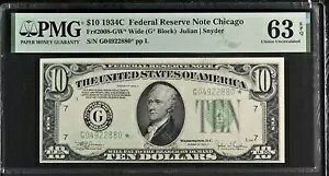 $10 1934C �A�M������s���V�J�S Fr#2008-GW* �W�����A��/�X�i�C�_�[ �`���C�X Unc 63 E
