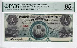 1860�N�� $1 State Bank New Brunswick, NJ �p�~���� PMG CU 65 EPQ #10121