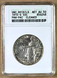 1915-S PAN-PACIFIC COMMEM �n�[�t�_���[ ANACS UNC �ڍׁA�N���[�j���O�ς� - �Â��z���_�[