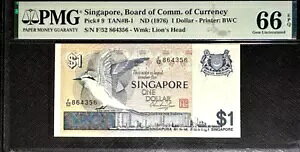 PMG 66EPQ GEM UNC 1976 �V���K�|�[�� $1 �h�� B/�m�[�g S/N-F/32 (+���� 1 �m�[�g) #23619