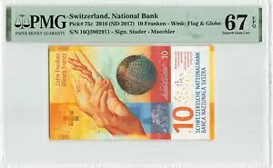 �X�C�X 10 �t�����P�� 2016 (2017)�AP-75c�APMG 67 EPQ Superb Gem UNC Pretty Note