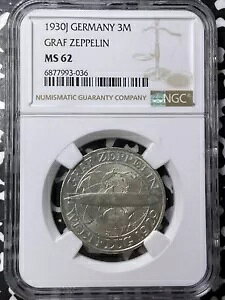1930-J �h�C�c �O���[�t �c�F�b�y���� 3 �}�[�N NGC MS62 ���b�g#G7046 �V���o�[!�f�G��UNC�I