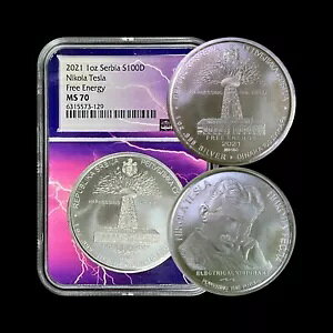 �Z���r�A�B 2021�A100 �f�B�i���A�V���o�[ - NGC MS70 - �g�b�v �|�b�v ? �e�X���A�t���[ �G�l���M�[