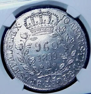 BRAZIL 1819R 960 Reis Struck On 8 Real Mexico �ڍ׎ʐ^���Q�� NGC UNC �ڍ�
