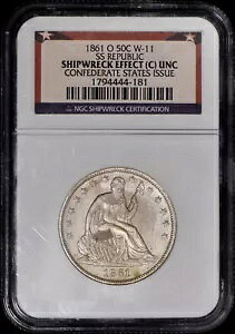 1861-O �V�[�e�b�h ���o�e�B �n�[�t�_���[ 50c CSA ���s W-11 SS ���p�u���b�N NGC UNC