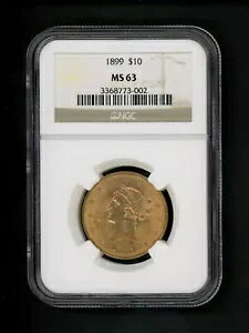 1899 US $10.00 �S�[���h ���o�e�B $10 �C�[�O�� NGC MS 63 UNC �I���W�i���\�ʗΐ��