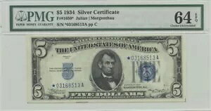 1934 $5 �V���o�[ �T�[�g FR#1650* PMG 64 CH UNC EPQ �X�^�[�m�[�g