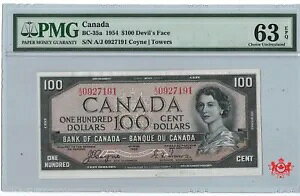 1954 �J�i�_��s $100 �f�r���t�F�C�X �R�C��/�^���[�Y A/J0927191 - PMG UNC63 --