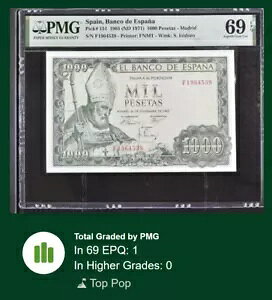 [�\���g�b�v�|�b�v] �X�y�C�� 1000 �y�Z�^�X 1965 P151 PMG 69 SUPERB GEM UNC EPQ ISIDORO