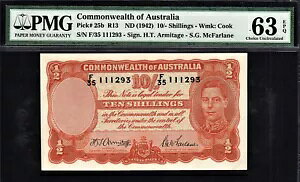 �I�[�X�g�����A 10/- �V�����O ND (1942) �A�[�~�e�[�W/�}�N�t�@�[���� �s�b�N-25b Ch UNC PMG 63 EPQ