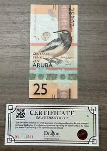 Aruba 25 Florin�A2019 Bird P-22�AUNC �����ʉ� COA ??