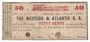 1862 Western & Atlantic R.R.�A�A�g�����^ �W���[�W�A�B 50c Note No.13808 (57464)