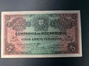 Companhia Mozambique 5 Libras Esterlinas pR32 1934 EF+ �z�[�� �p���` �L�����Z��
