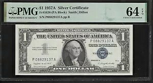 US 1 �h�� 1957A PMG 64 EPQ UNC Fr #1620 �V���o�[�ؖ����X�~�X/�f�B����