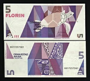 Aruba 5 FLORIN P-6 1990 �J�� �I�����_���E�ʉ� �쐶���� ���� ����