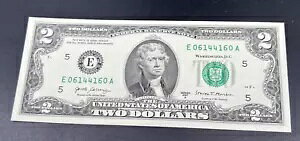 2017 A $2 FRN Radar Note �V���A���ԍ� 06144160�A���o�[�X �u���b�N #1 CH UNC Bill �t��