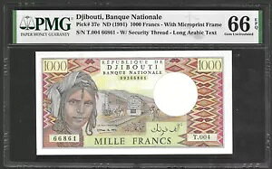 DJIBUTI - �s�b�N 37e - 1000 �t���� - 1991 - PMG GEM UNC 66 EPQ - ���N�_