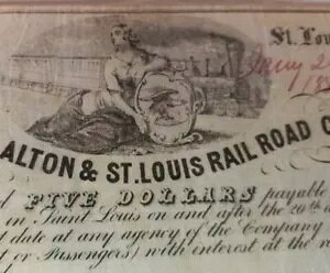 ���B���e�[�W 1859 $5 Terre Haute Alton & St. Louis Rail Road Co. - MISSOURI Note AU