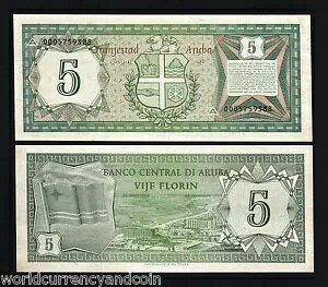 ARUBA 5 FLORIN P-1 1986�N���̎���UNC�I�����_�����z�e���ʉݎ���