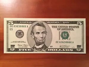 2003 ���A $5 ���b�`�����h E5 Fed Res Note Fr 1990-E Gem Unc- DE83638866A *�ƂĂ��N�[��*