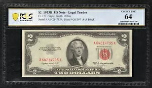 FR�B 1511 1953-B $2 �@��ʉݕč����� PCGS ����������-64