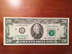 1993 ���A $20 �T���t�����V�X�R (L) Fed Res Note Fr 2080-L - Gem Unc - L58440923C