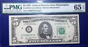1977�N $5 �A�M������s�� Fr-1974-C �t�B���f���t�B�A PMG65 �W�F�� EPQ