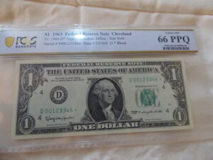 1963-D $1 �A�M������s�N���[�u�����h PCGS Gem Unc 66 PPQ �X�^�[�m�[�g #D001233452*
