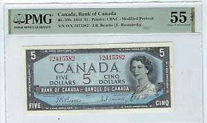 1954 �J�i�_��s BC-39b $5 Bea/Ras PMG AU-55 EPQ