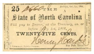 1861 �m�[�X�J�����C�i�B���[���[�A�m�[�X�J�����C�i�B 25c Note No.4660 CR55 (59118)