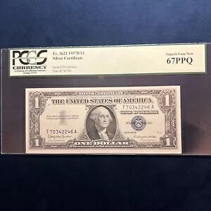 1957B $1 �V���o�[�ؖ����m�[�g PCGS �O���[�h: �f���炵����� �V�i������ 67 PPQ